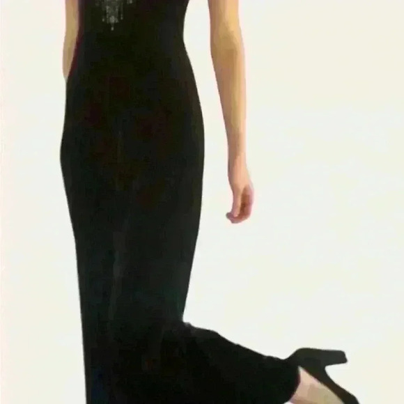 Vintage 90s Rampage Velour Black Maxi Halter Dress - Picture 10 of 11